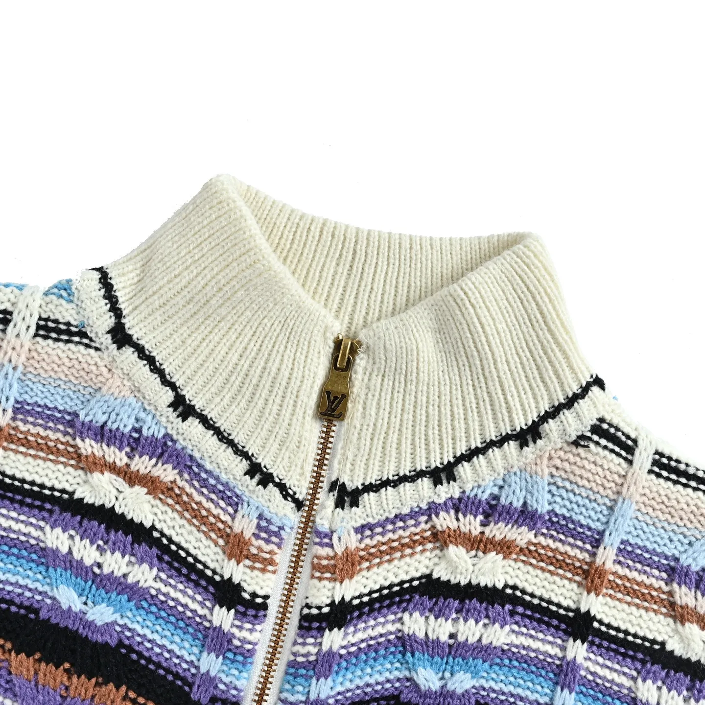 Louis Vuitton/Louis Vuitton Retro Color Striped Stand Collar Zip Knit Cardigan